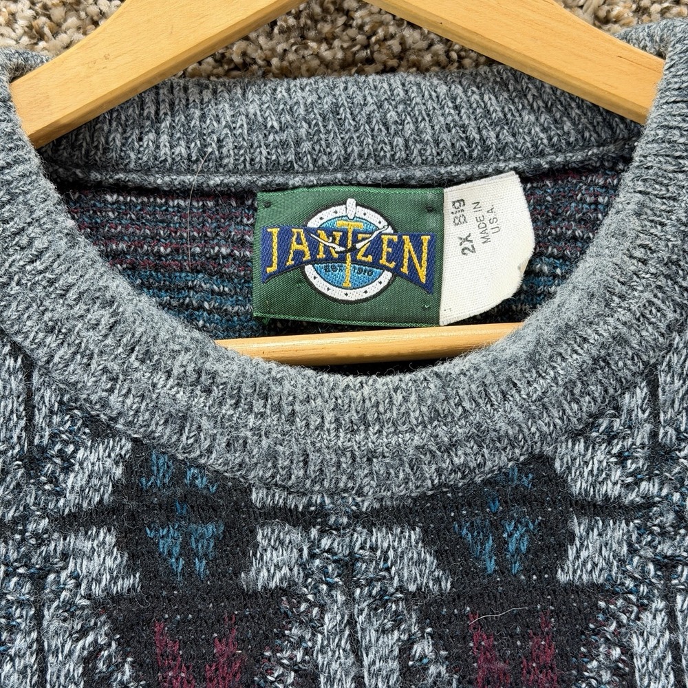 Jantzen Geometric Knit Sweater Men's Sz 2X Cosby Grandpa 90s Vintage Heritage - Picture 2 of 6
